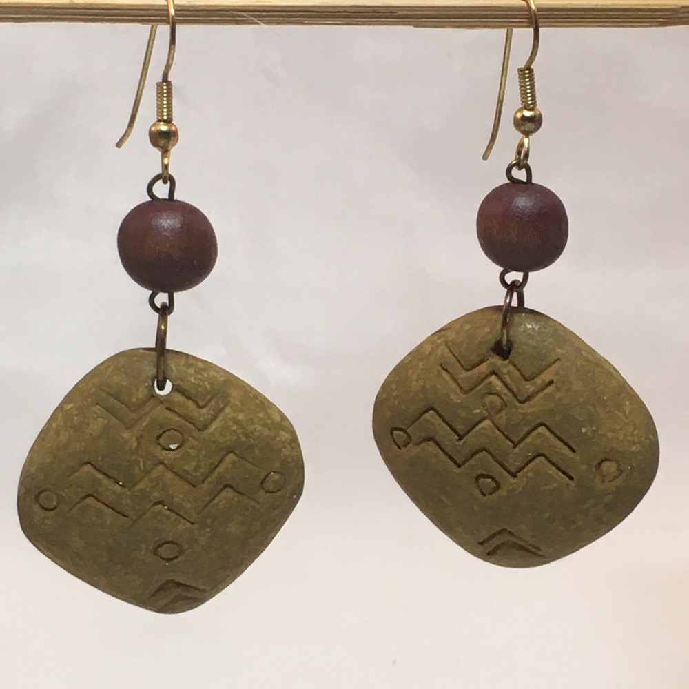 Handcrafted Tribal Drop Earrings with Wooden Beads